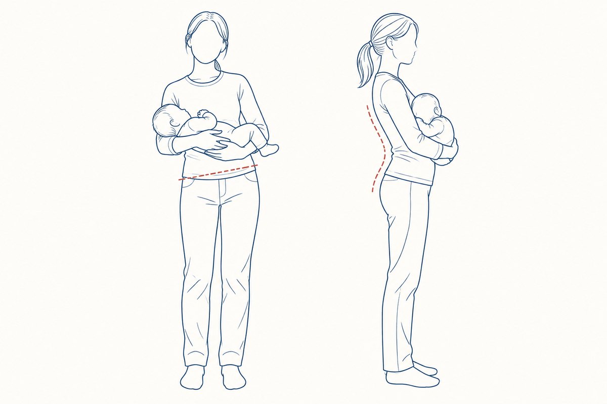 赤ちゃんを抱いて立つ姿の図