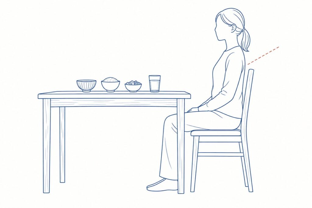食卓に座る人を横から見た線画